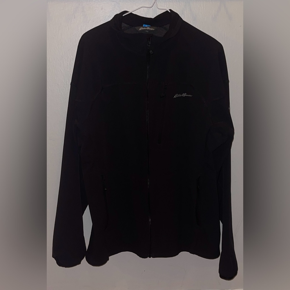 Men's Black Eddie Bauer Jacket Soft Shell Full Zip Windfoil Thermal Large